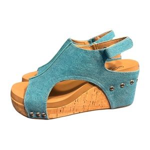 Limited run Corkys Carley Turquoise Washed Canvas Wedges